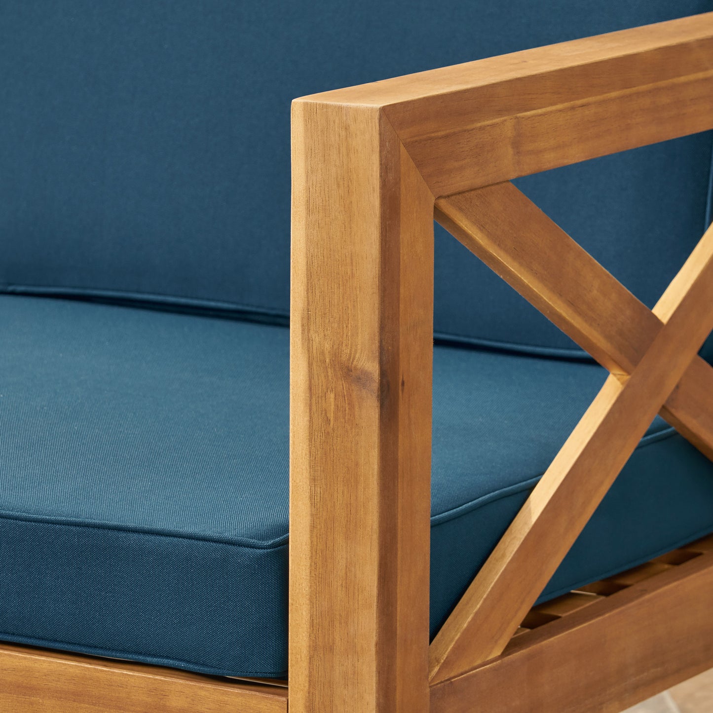 Dark Teal L-Shaped Sofa Set - Acacia Wood, Seats 4