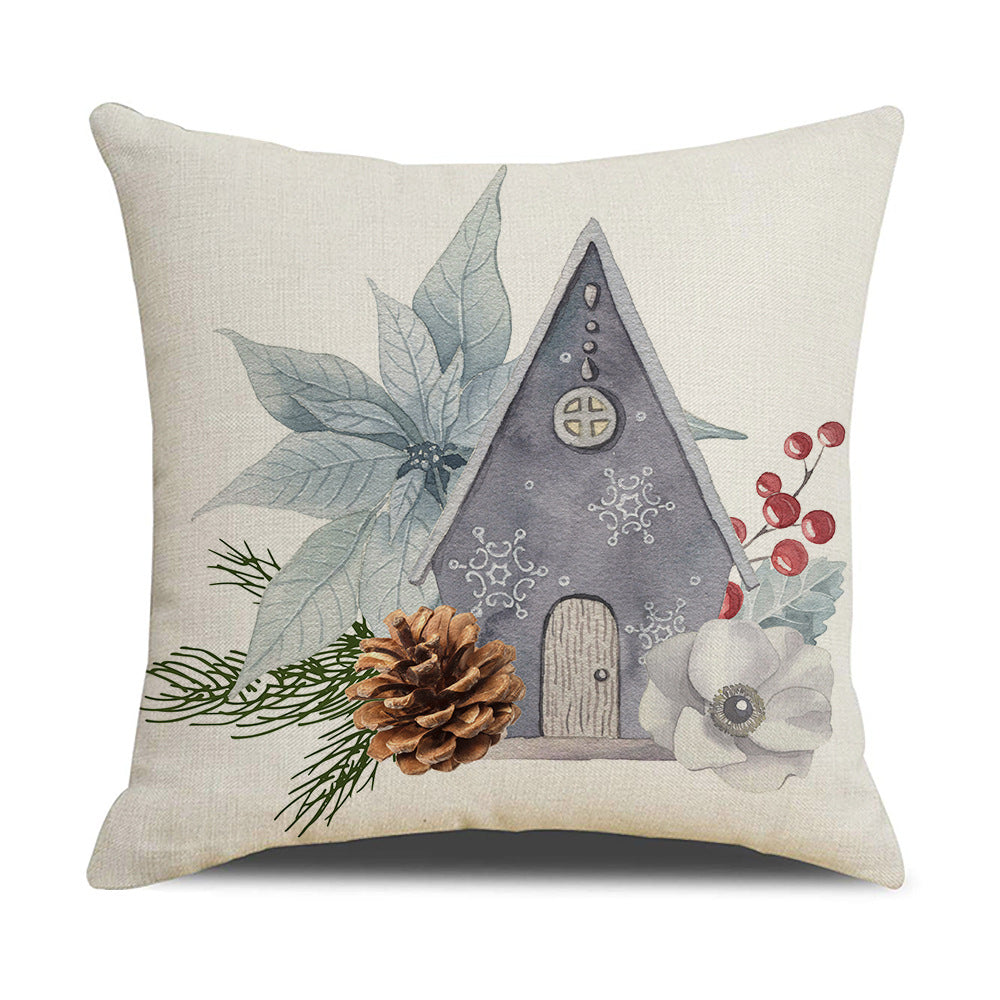 Watercolor Christmas Pillow Cover - Linen Fabric, Modern Holiday Decor