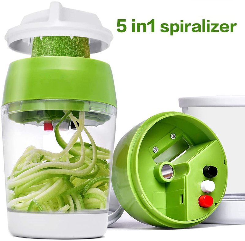 Adjustable Spiral Cutter with Container - Green Handheld Kitchen Tool