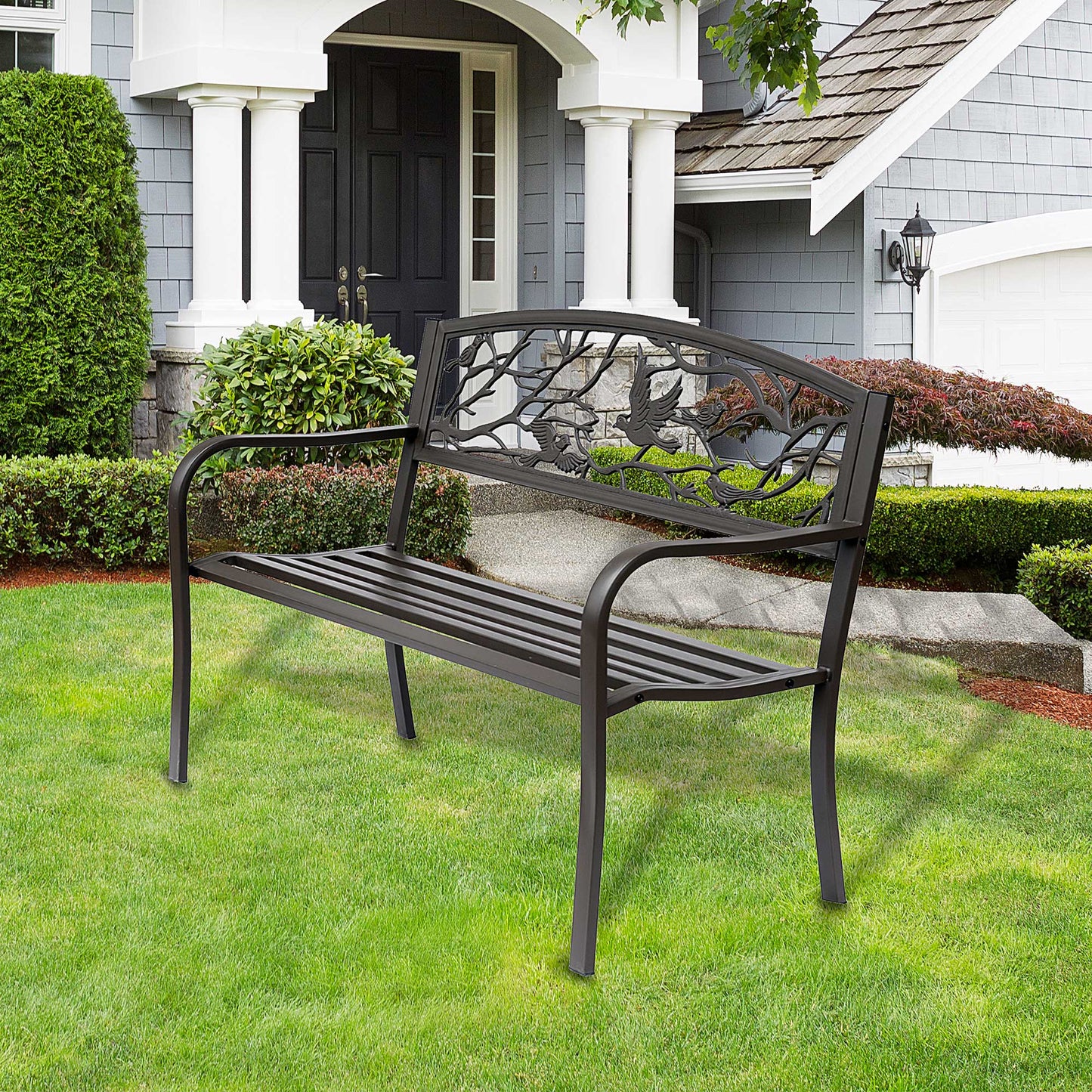 50" Vintage Cast Iron Garden Patio Bench - Brown