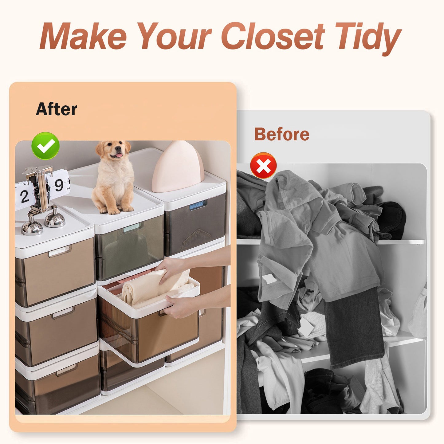 3 Pack Foldable Storage Bin With Lid Stackable Plastic Closet