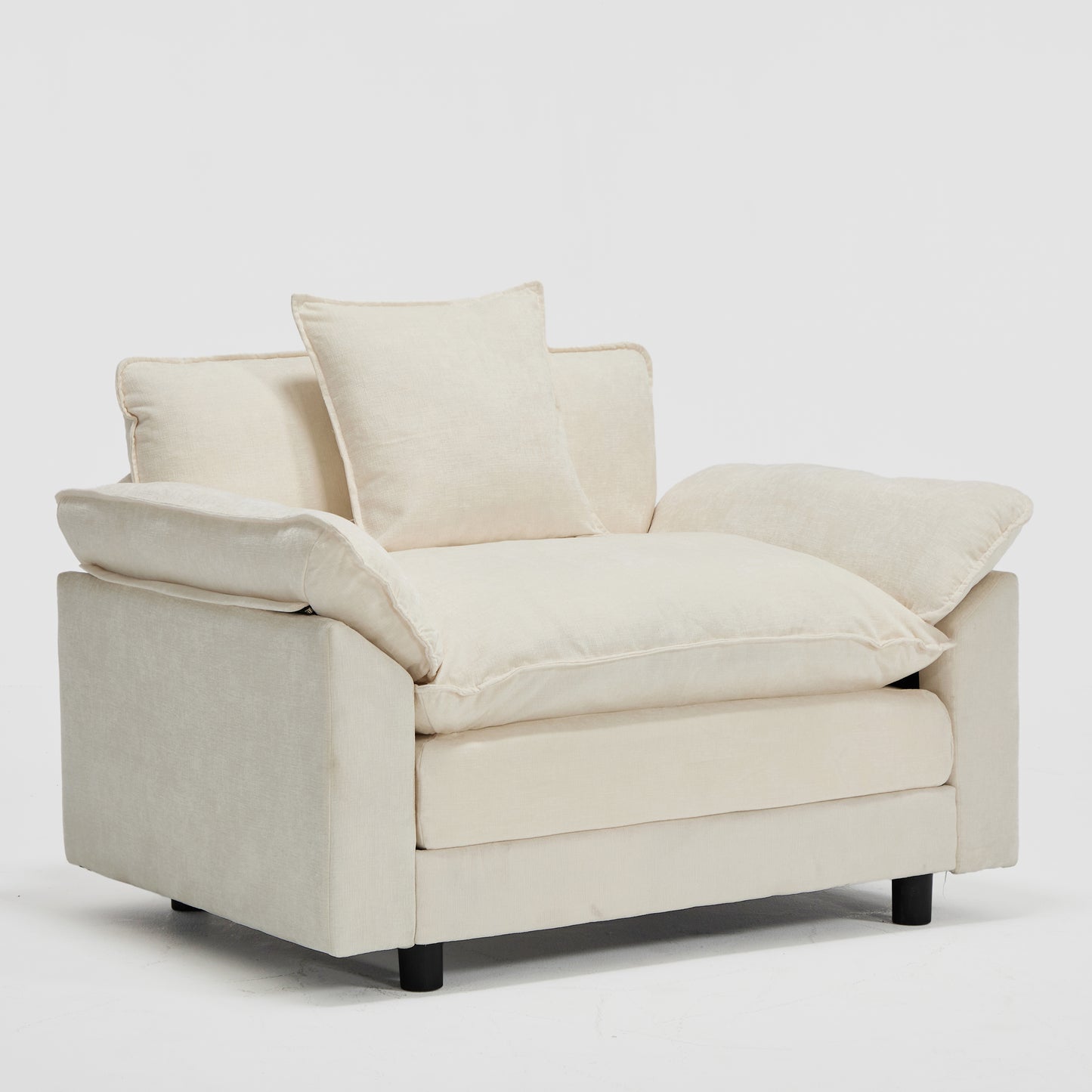 Modern Chenille Accent Chair with Ottoman - Beige Upholstered Armchair