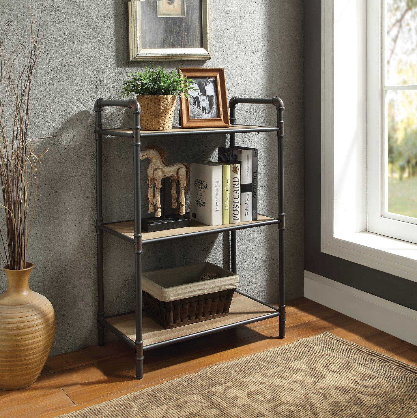 Itzel Antique Oak & Sandy Gray Bookshelf - 36" Tall
