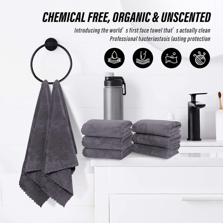 Premium Microfiber Hand Towels Set - Quick Dry & Highly Absorbent, 6 Pack, Gray