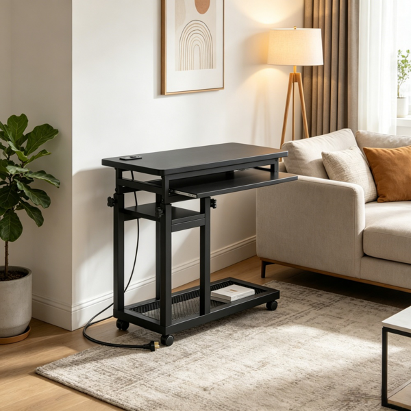 Height Adjustable Mobile C Table with Charging Station