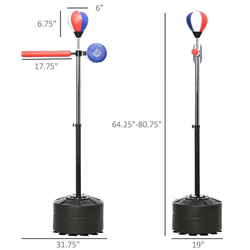 Freestanding Adjustable Boxing Speed Bag with Reaction Bar - Black, Red, Blue