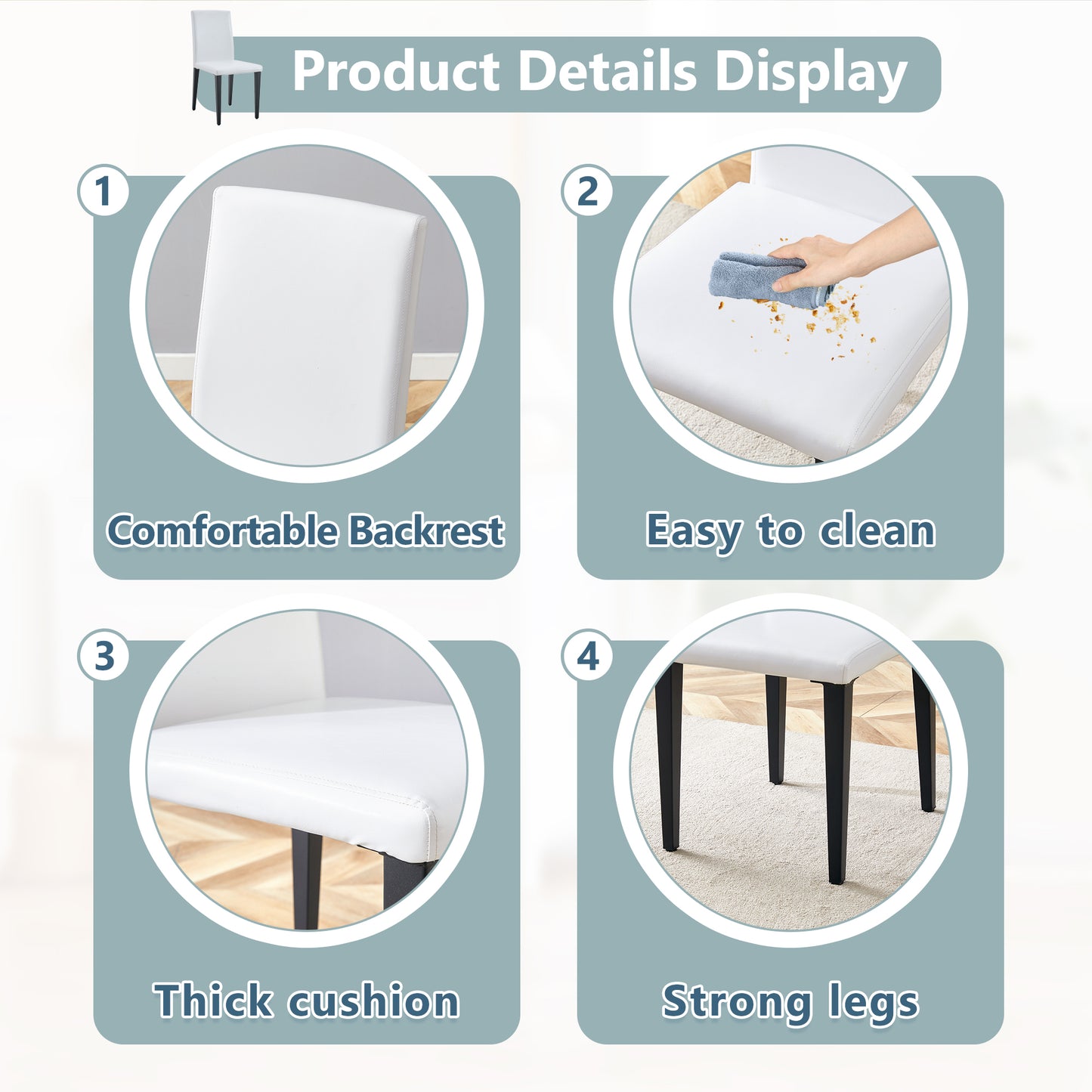 White PU Dining Chairs 35.4in High, 18.5 Ergonomic Backrest, 17 X16