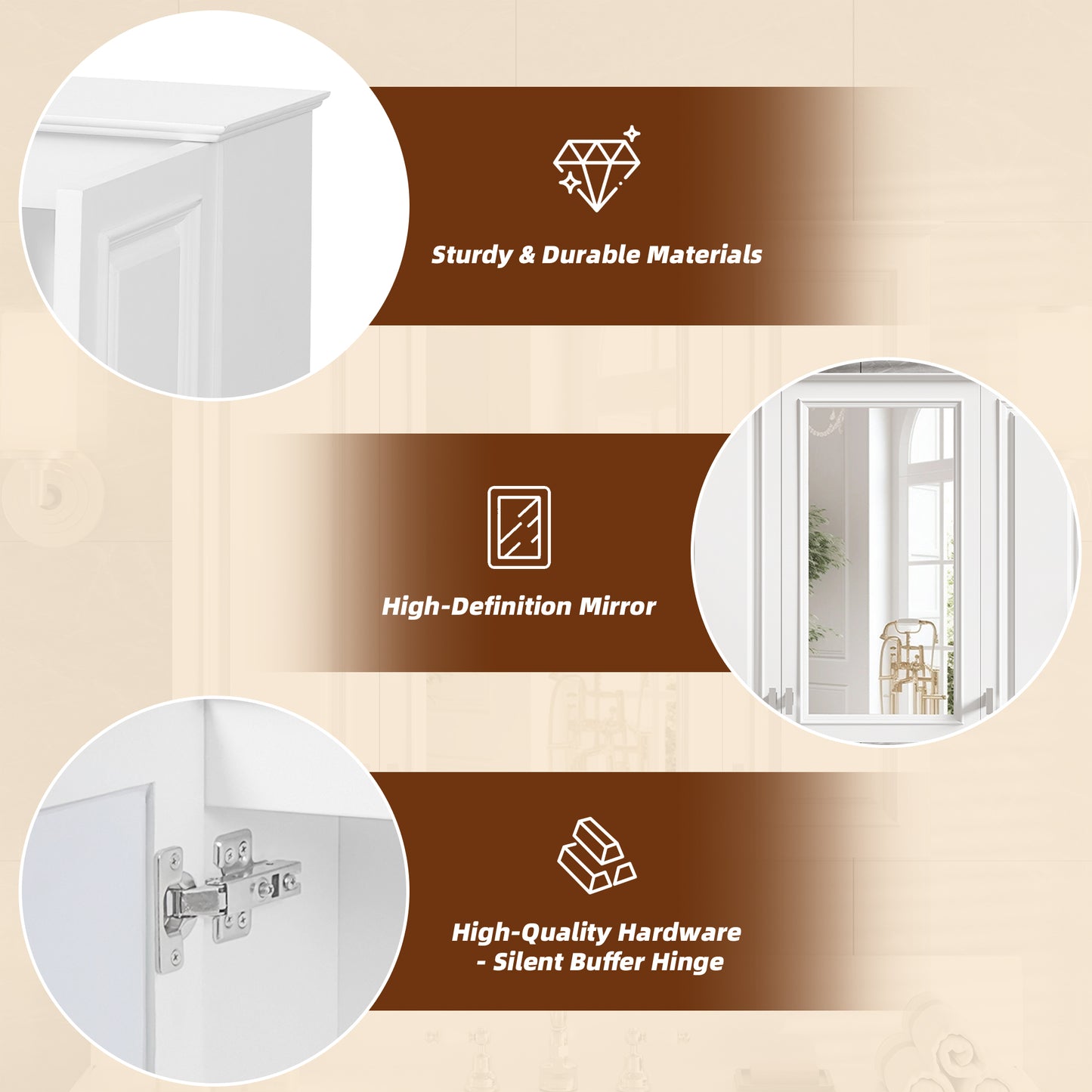 35-Inch Wall-Mounted Bathroom Cabinet with Mirror & 5 Shelves