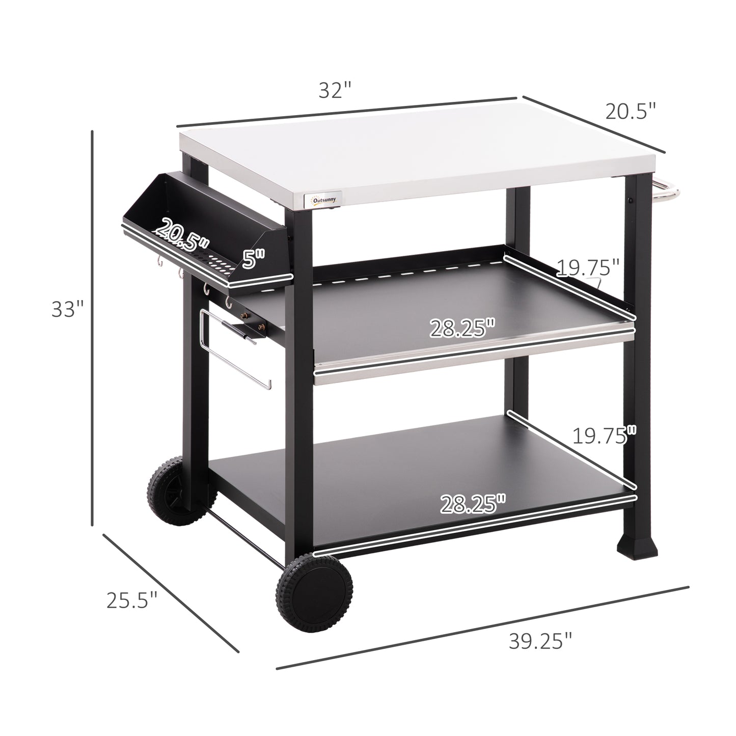 Stainless Steel Outdoor Grill Cart with Wheels - Black