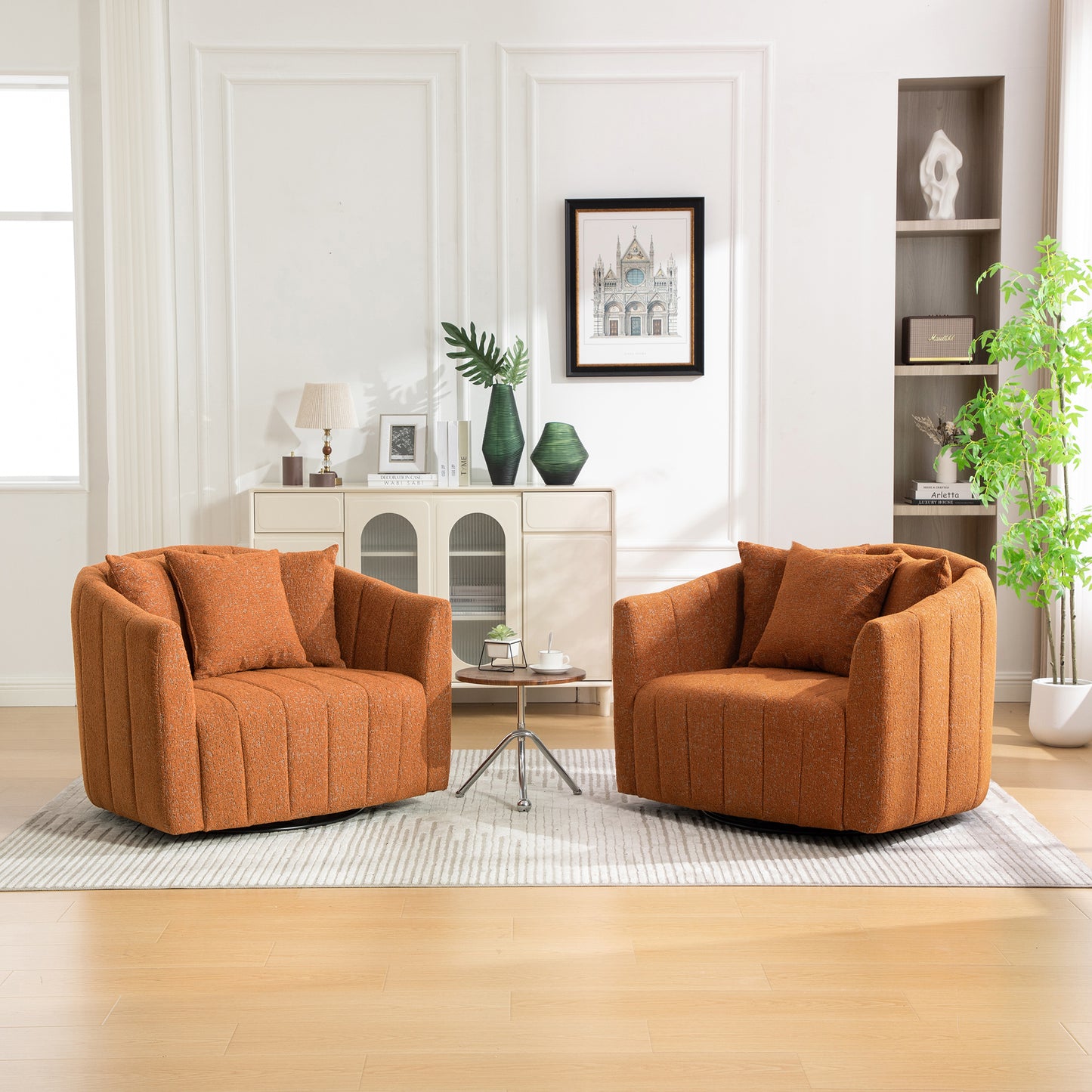 Oversized 39" Swivel Accent Barrel Chair with 3 Pillows - Orange