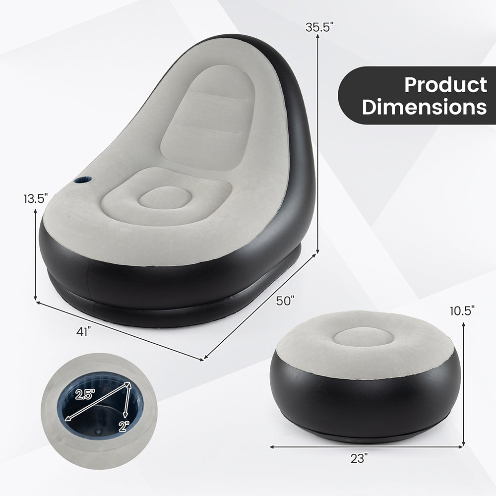 Inflatable Lounge Sofa With Ottoman Portable Air Of Up To 220 Lbs For