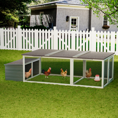 Large Wooden Chicken Coop with Run and Weatherproof Roof - Gray