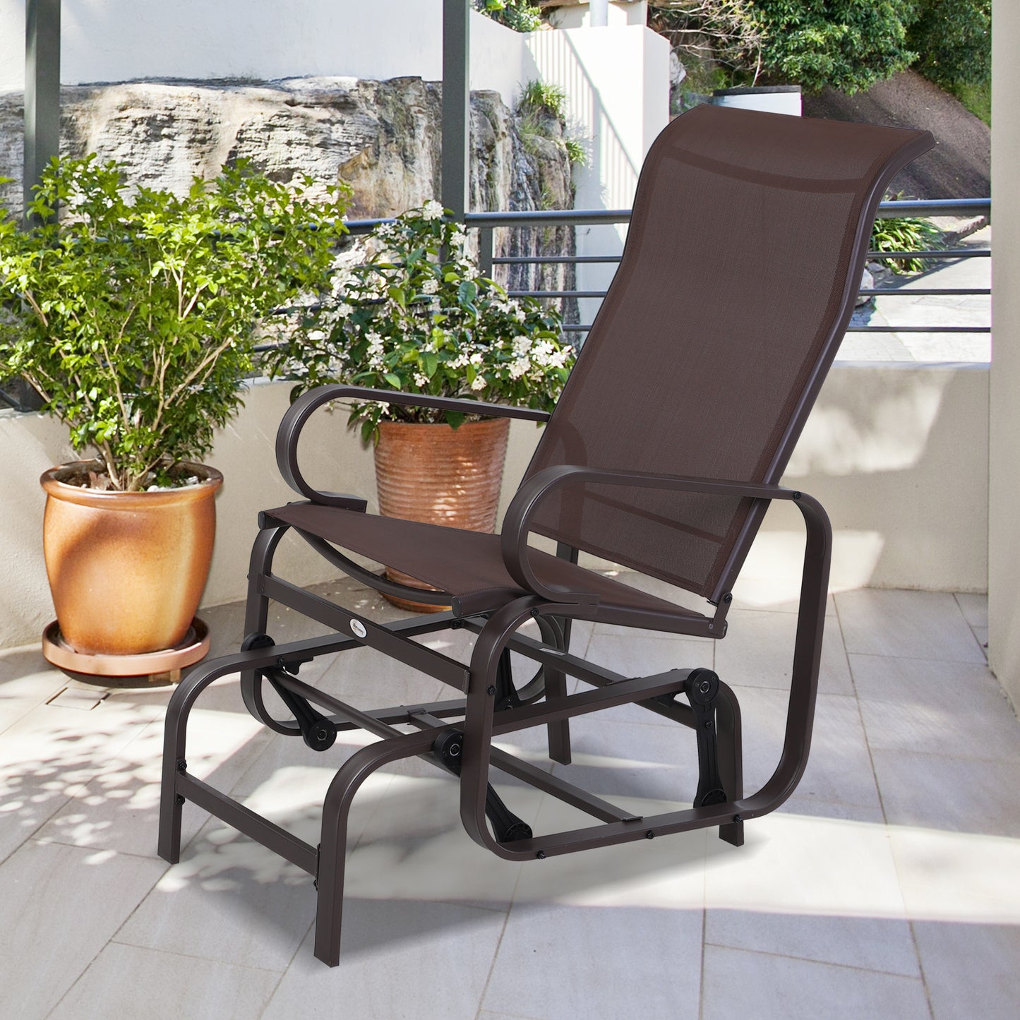 Ergonomic 1-Person Outdoor Glider Swing - Brown, Metal & Mesh