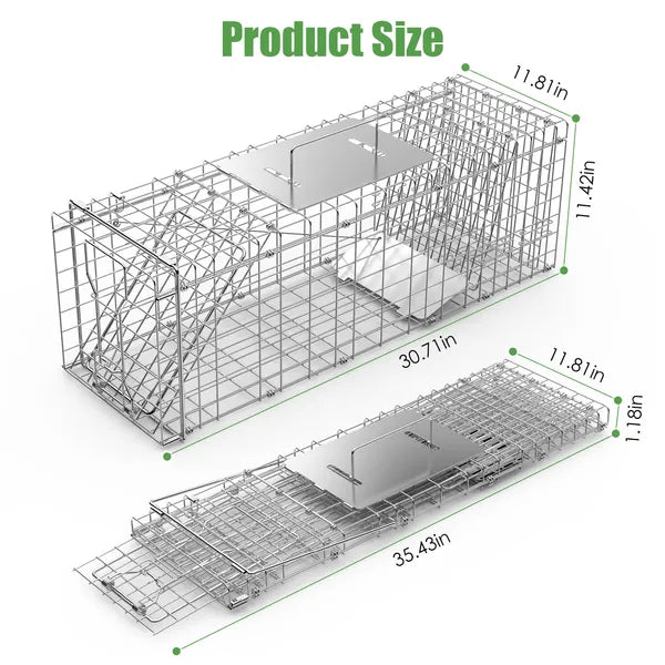 Heavy Duty Live Animal Trap Cage - Foldable Design, Humane Capture