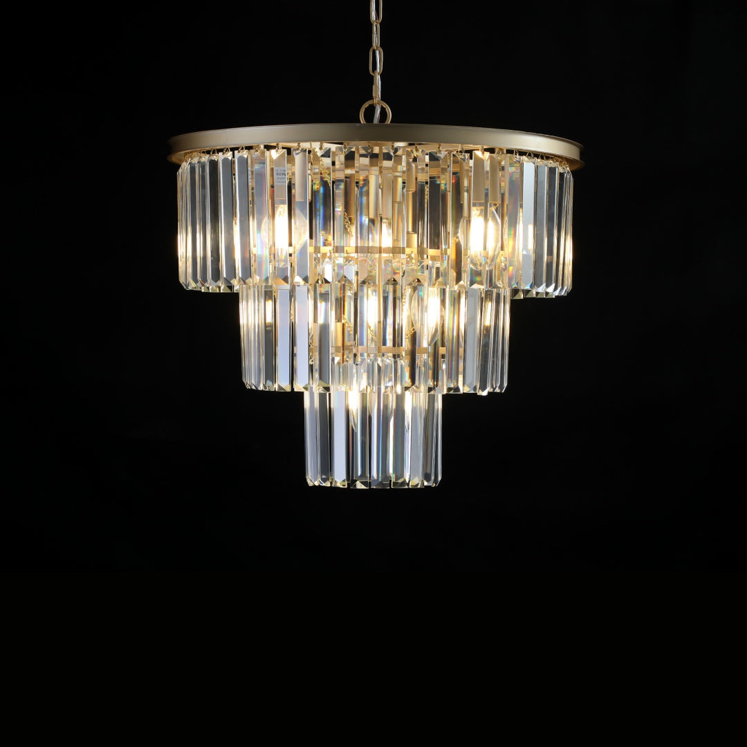 Elegant 3-Tier Crystal Chandelier - Gold Frame Pendant Light