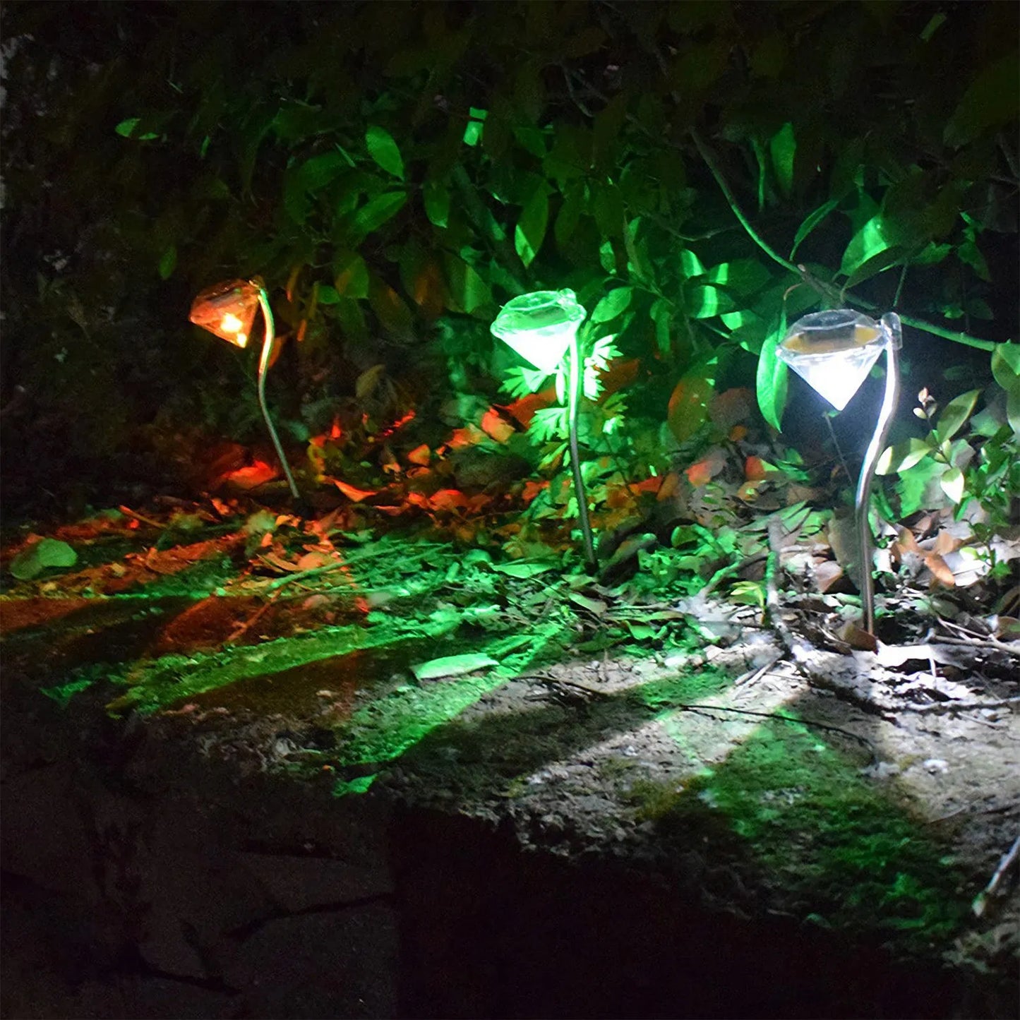 4 Pack Solar Garden Lights Outdoor LED Pathway Stake with 7-Color Changing Waterproof Lamp