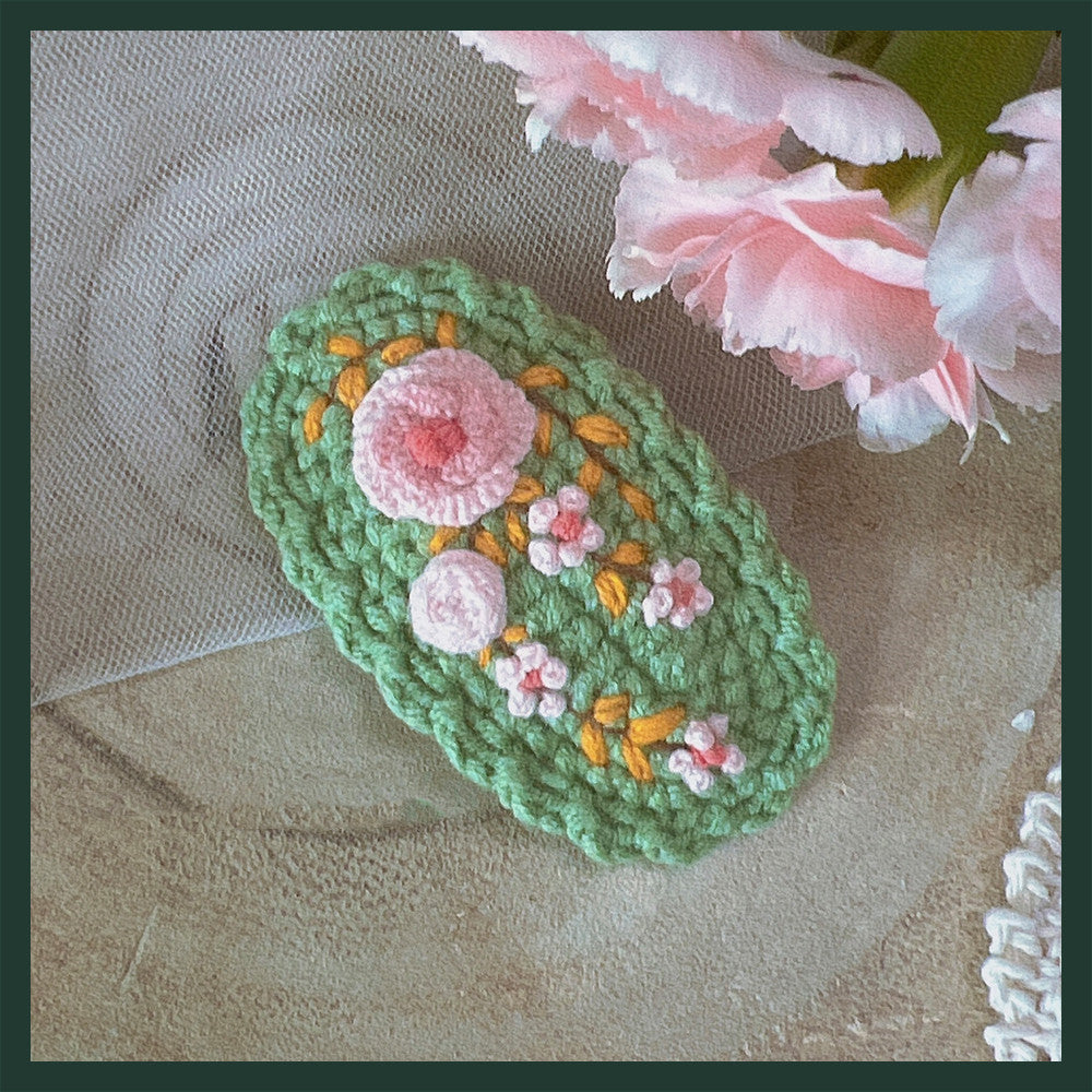 Hand-Crocheted Embroidered Hair Clip, Multiple Colors