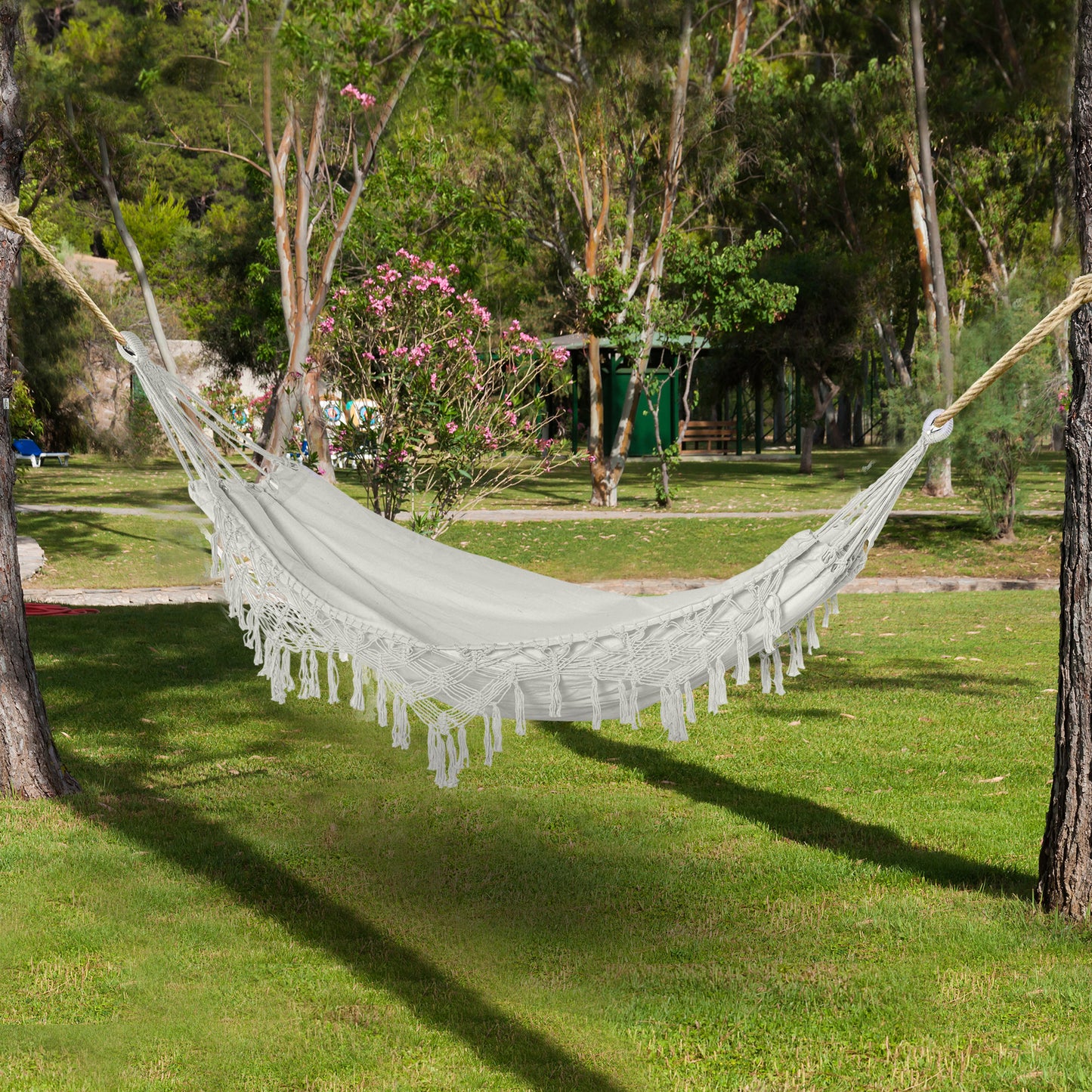 Extra Large Boho Hammock with Macrame Tassels - White
