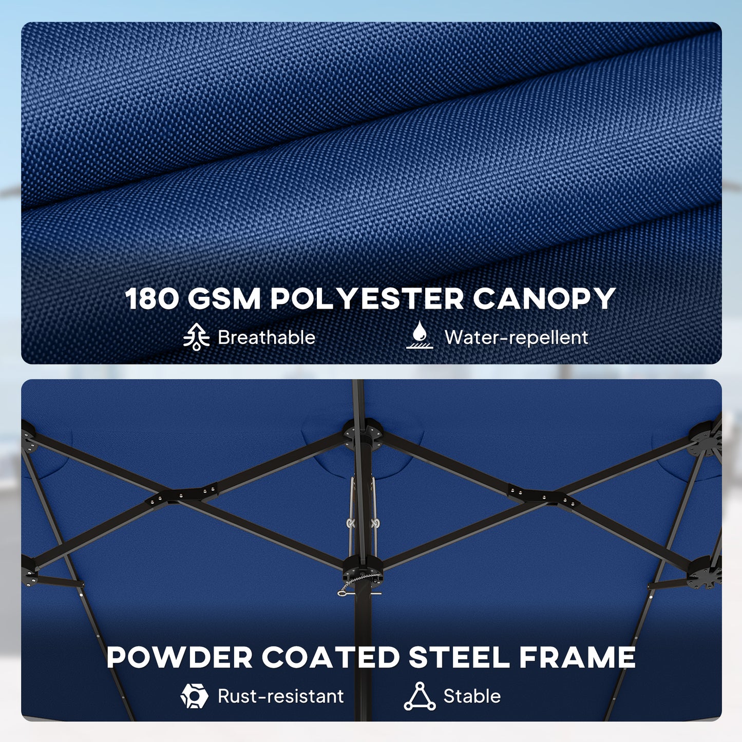 Double-Sided Garden Parasol with LED Solar Lights - Blue