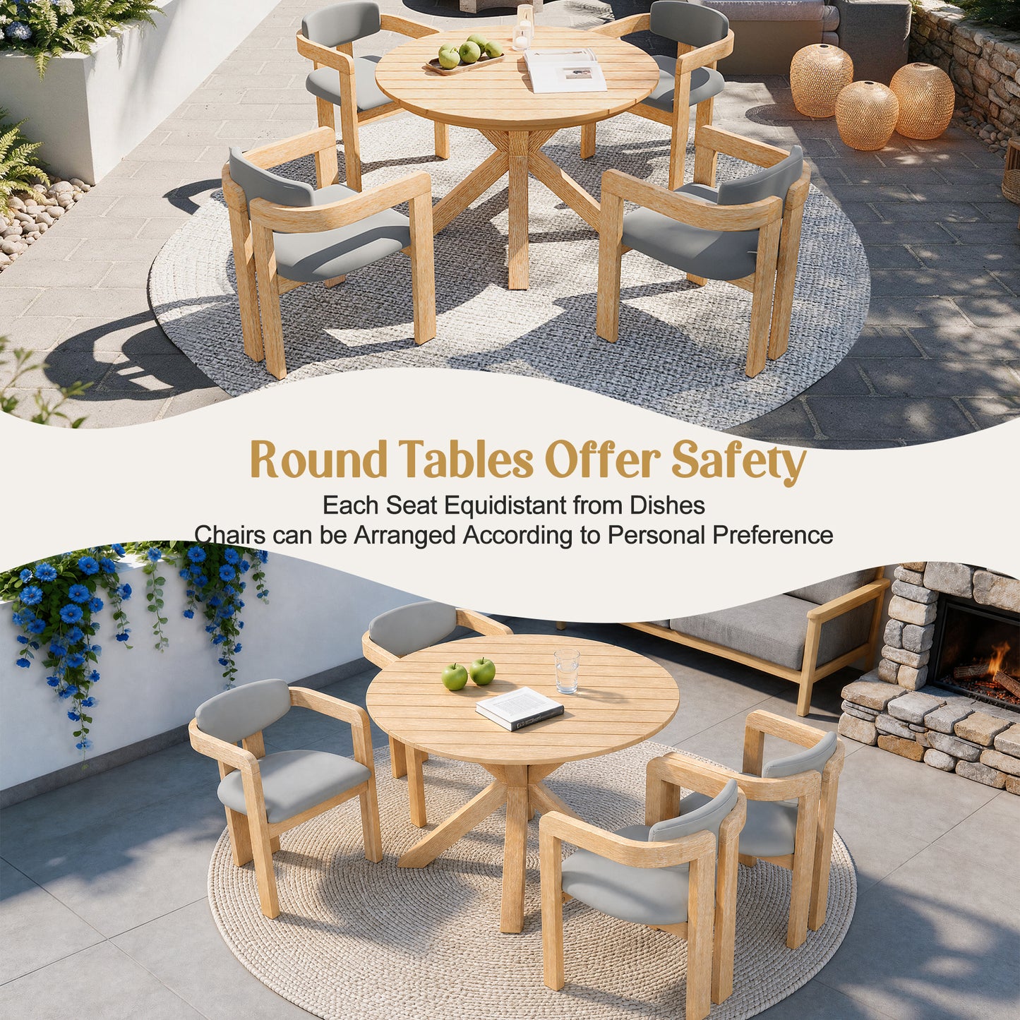 44.5 Inch Round Outdoor Dining Table - Premium Acacia Wood