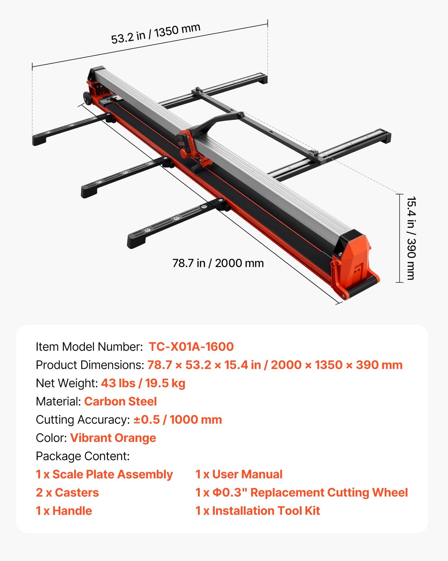 63-Inch Manual Tile Cutter with Upgraded Rail & Dual Wheels for Ceramic, Floor & Wall Tiles
