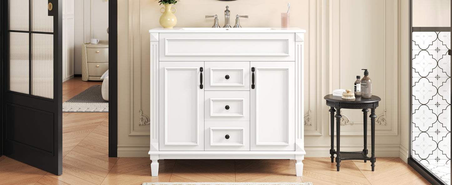 36-Inch Modern Bathroom Vanity with Sink & Storage Cabinet - White