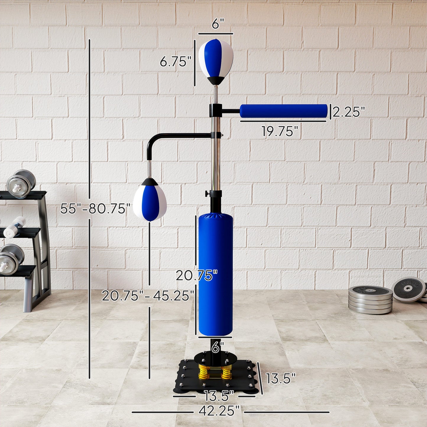 Adjustable Speed Bag Boxing Stand - Blue - 4.6' to 6.7'