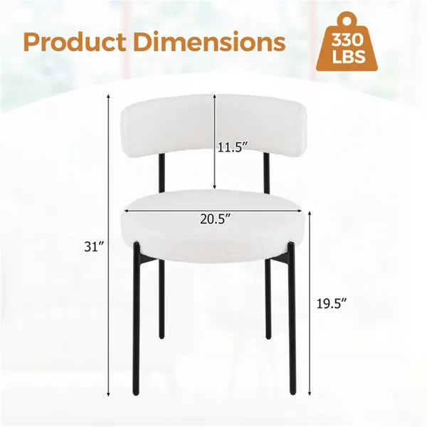 2 PCS White Sherpa Upholstered Dining Chairs - Ergonomic Design