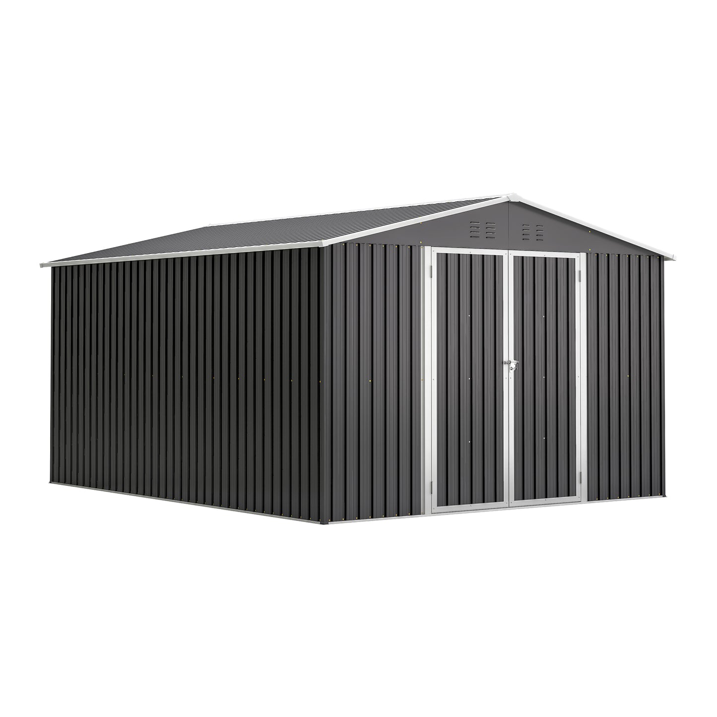 Metal Outdoor Storage Shed 10x12 FT with Lockable Doors - Black