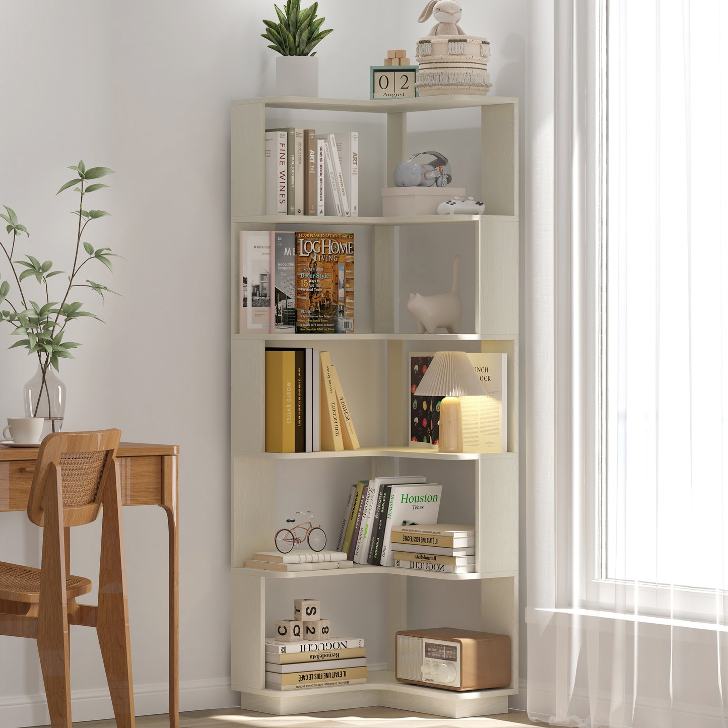 6 Tier Freestanding L-Shaped Corner Bookshelf For Living Room,