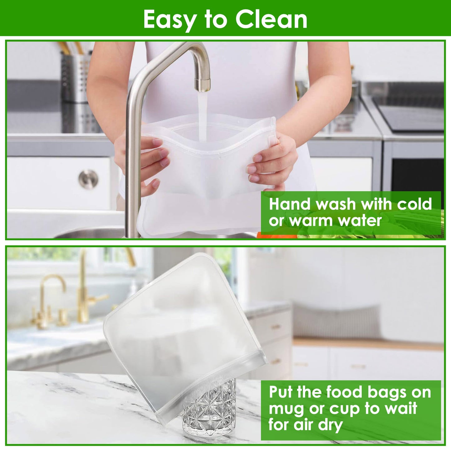 20 Pcs Reusable Food Storage Bags - Leakproof & BPA Free