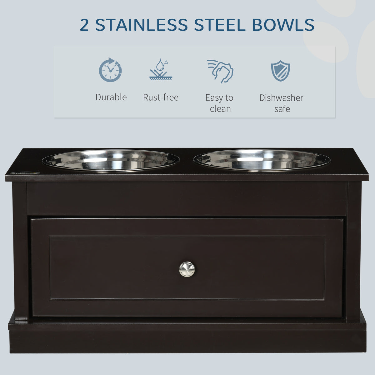 Elevated Dog Food Bowls with Storage Drawer - Large Pet Feeder Stand, Brown