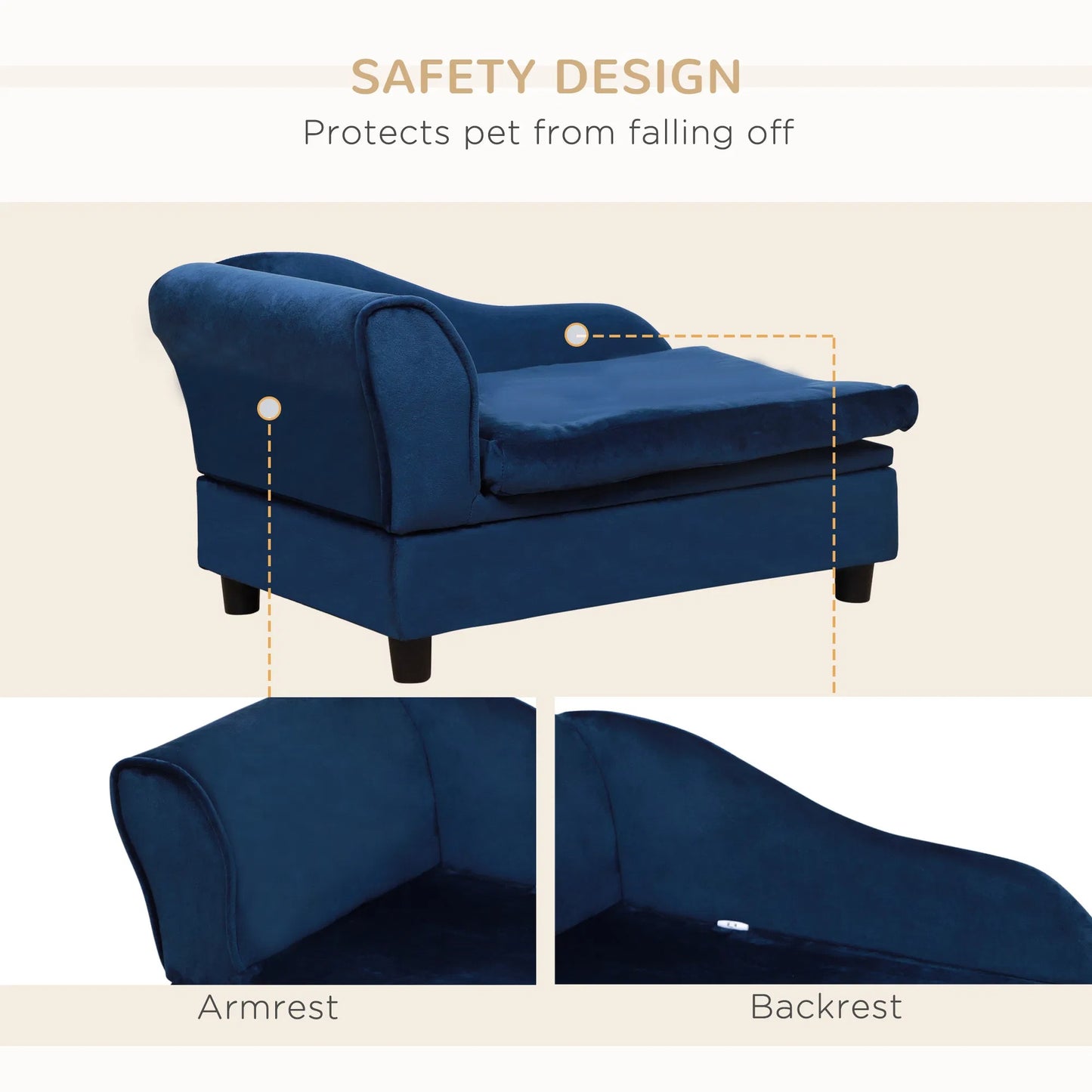 Pet Sofa Bed with Storage and Cushy Foam Cushion - Blue