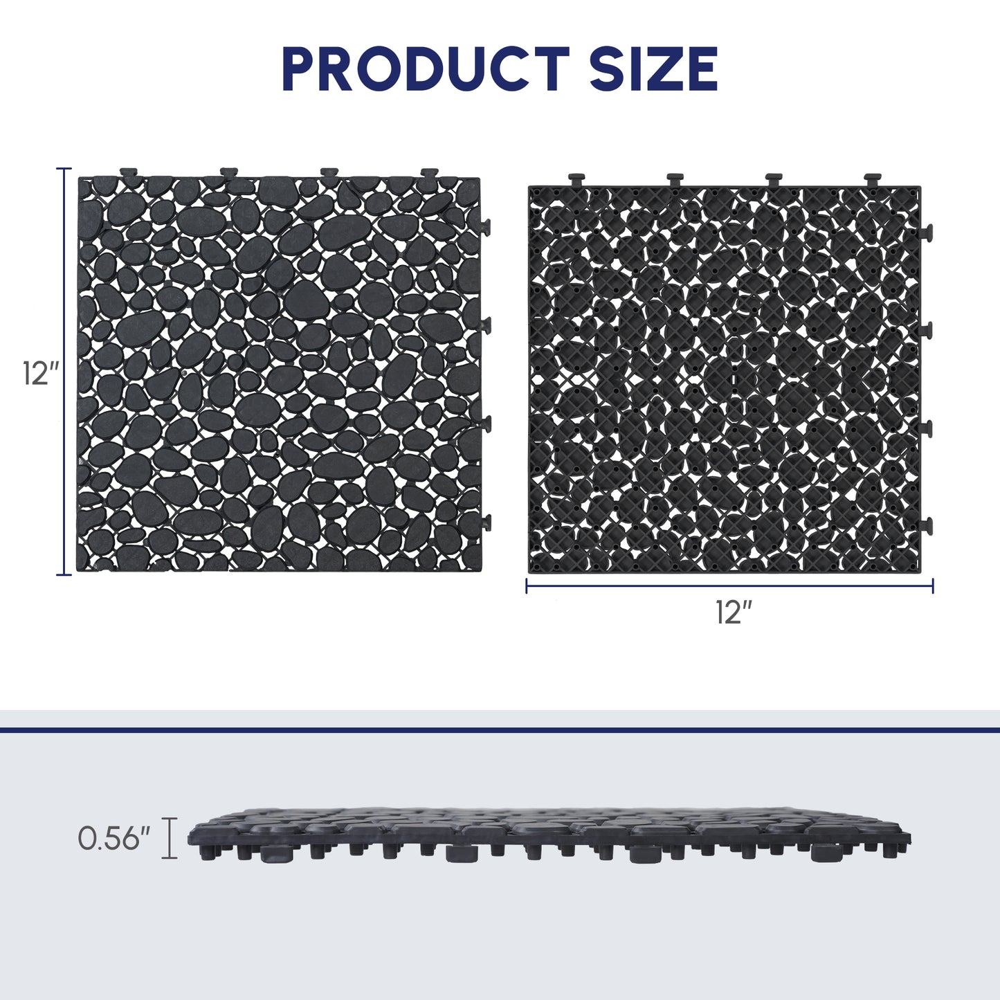 12x12 Inch Plastic Interlocking Deck Tiles - Black, Pack of 12