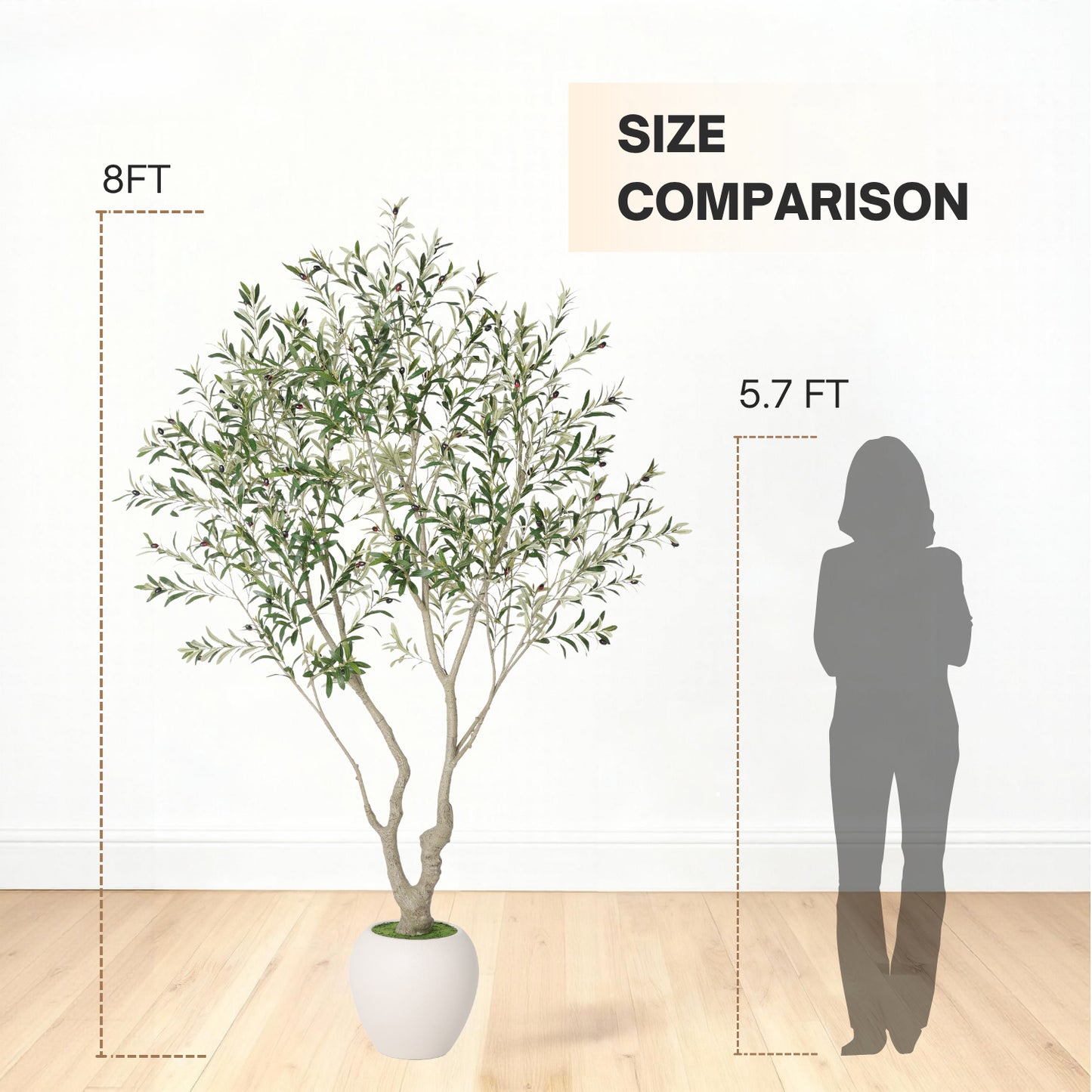 8FT Artificial Olive Tree in Modern White Pot - Indoor & Outdoor