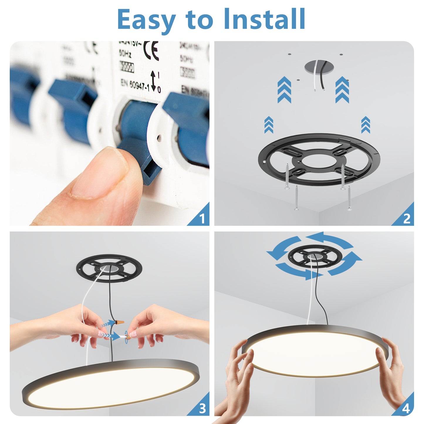 12-Inch Dimmable LED Ceiling Light Fixture - Adjustable 2700K-6500K, Ultra Slim, 24W, Black