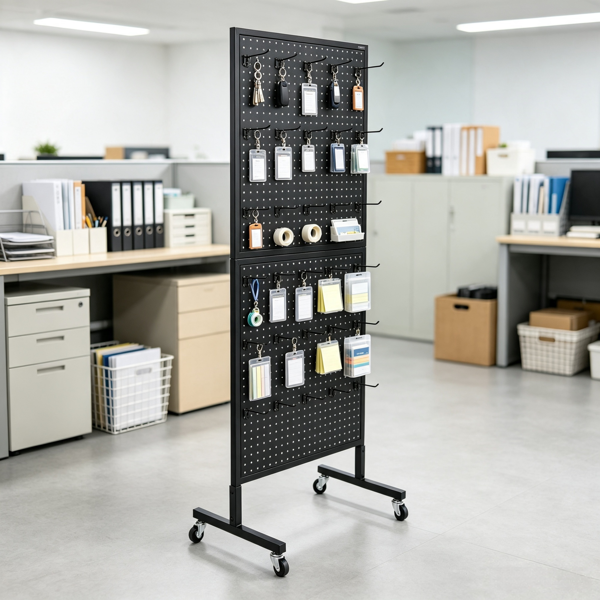 Standing Pegboard Display Stand with 30 Hooks for Grocery & Jewelry Shops - 23.6x63 Inches