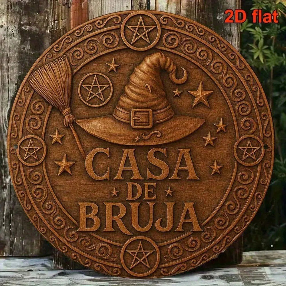 Vintage Witch House Metal Sign - 8x8 Inch Round Plaque