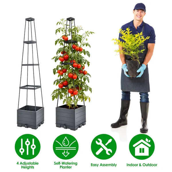 Raised Garden Bed Planter with Trellis - Self-Watering, Adjustable Height, 56"