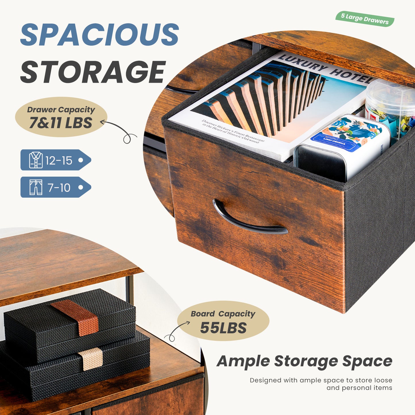 Tall Fabric Storage Tower with Wooden Top for Kids' Rooms