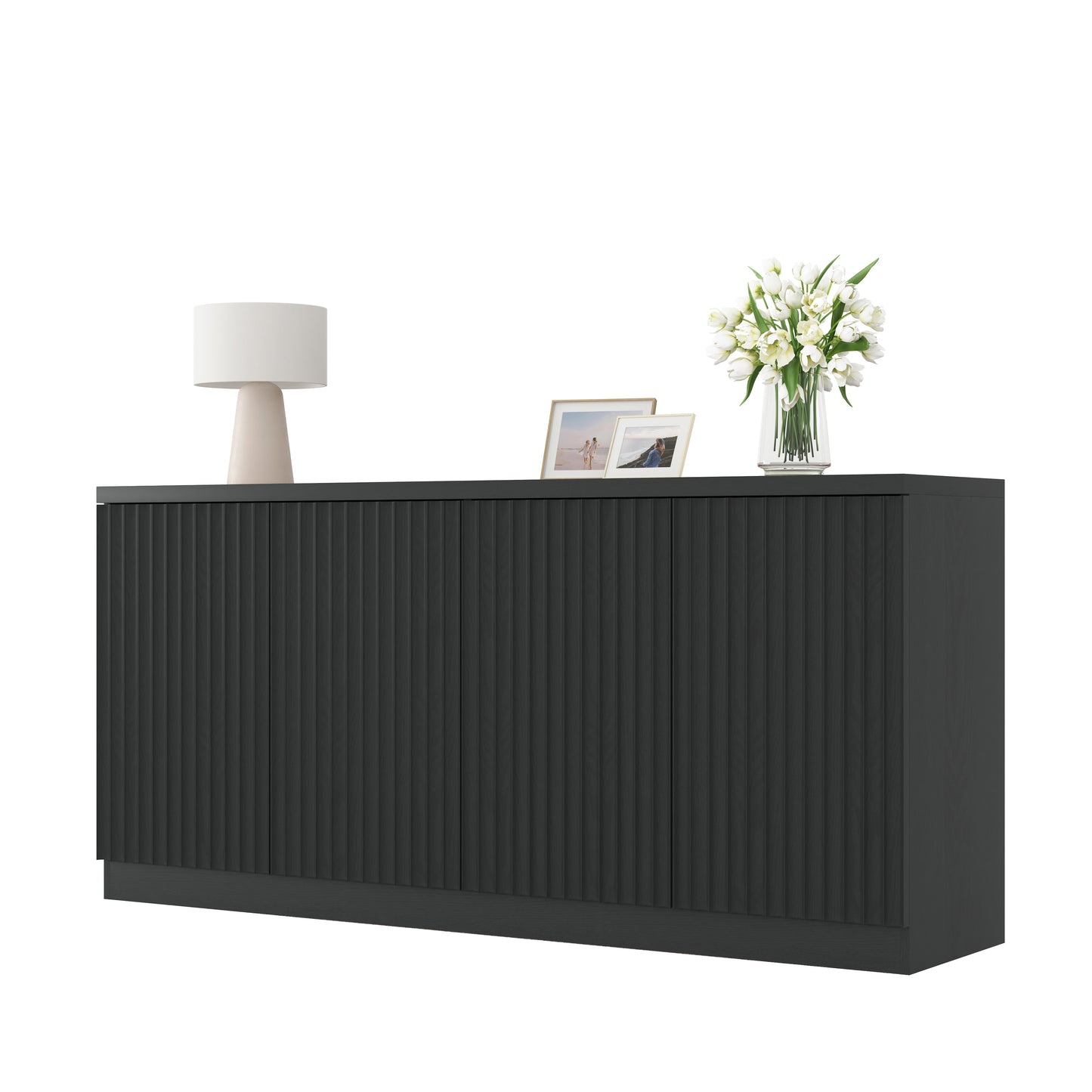 Black Buffet Cabinet with 4 Doors & Shelves - 62.6" Sideboard