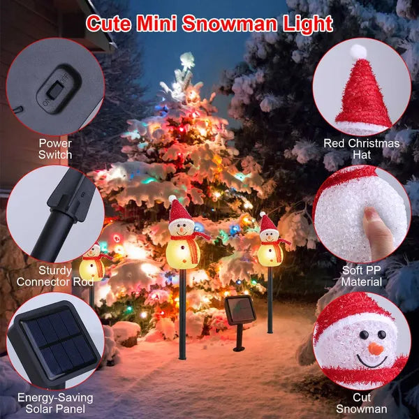 Solar Powered Snowman Stake Light - Warm White LED Christmas Decor