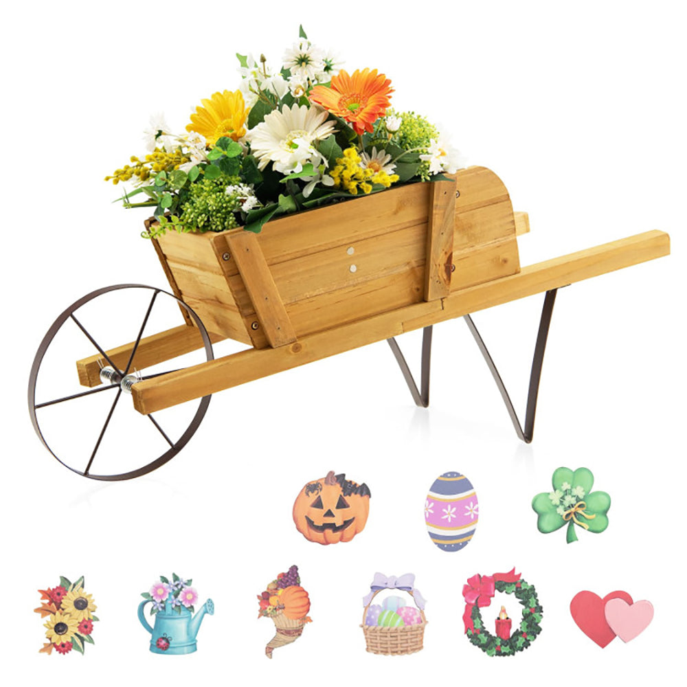 Wooden Wagon Planter with Magnetic Accessories for Garden Yard