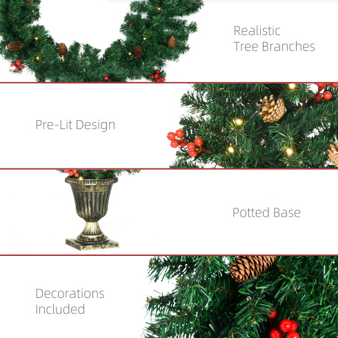 Prelit Christmas Decoration Set - Wreath, Garland & 2 Trees with LED Lights