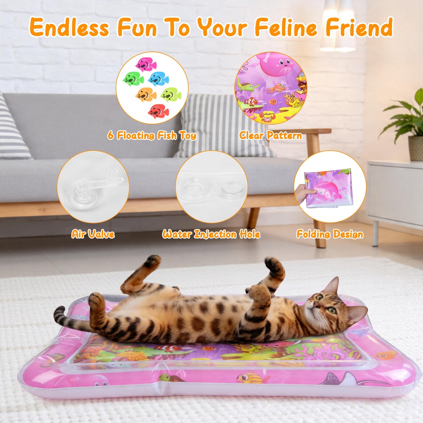 Interactive Cat Water Mat with Floating Fish & LED Light - Pet Enrichment