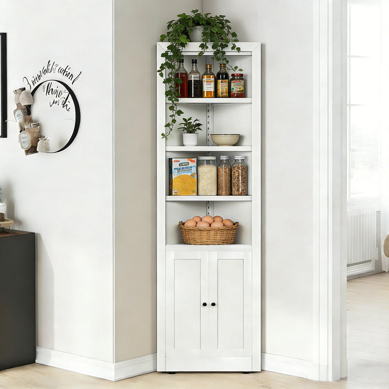 71-Inch White Corner Storage Cabinet with 5-Tier Shelves