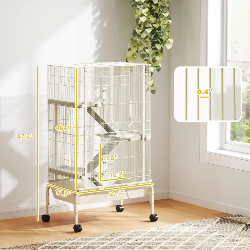 Small Animal Cage with Ramps and Water Bottle - 47 Inch Multi-Level Metal Enclosure