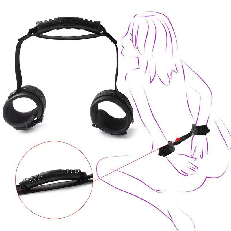 Black Leather Handcuffs for Bondage Training, Adult Wellness Toy