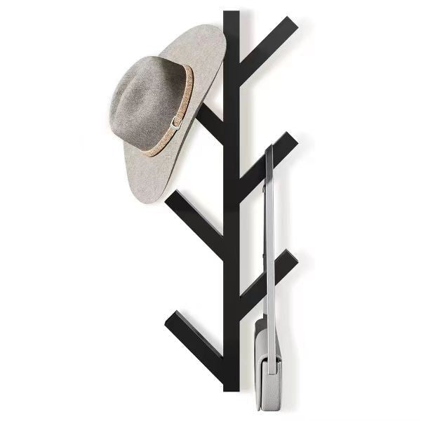 Wall-Mounted Coat and Hat Rack Metal Home Storage Organizer Black 40.6x14.5x6.6