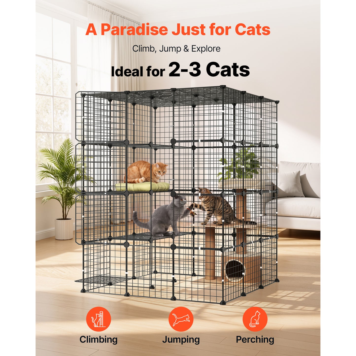 4-Tier Indoor Cat Playpen Enclosure with 4 Doors - Large Exercise Cage for 2-3 Cats